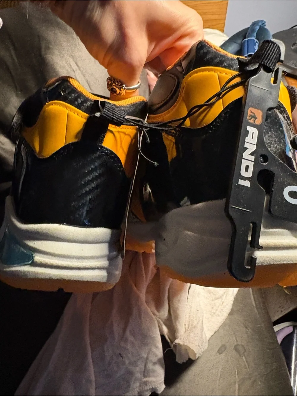 And1 Kids Black and Orange Sneakers with Grey Spot Toe